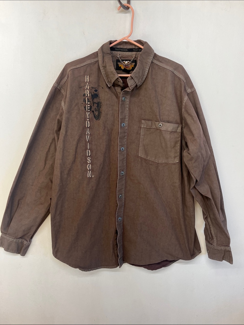 Harley-Davidson Men's Brown Vintage Duck Canvas Button Work Shirt GUC XL